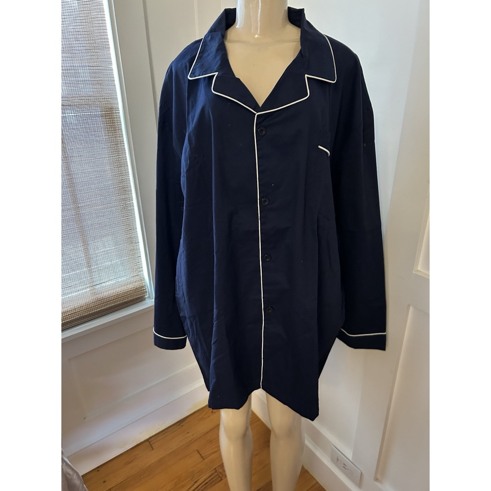 Navy Blue Pajama Set Collared Pockets Cotton ALEXANDER DEL ROSSA NWT Sz 3XL